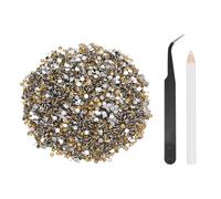 QUARKZMAN 5000Pcs Strass in Resina con Fondo Piatto, SS6 2mm Strass all'Ingrosso Gemme Rotondo Lucide con Strumenti di Presa per DIY Smalti Tumblers Tazze Abiti, Giallo Oro