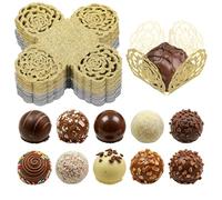 QUARKZMAN 50Pcs Truffle Wrapper Cupcake Liners, Glitter Rose Hollow Small Truffle Baking Cups Chocolate Paper Candy Cups For Birthday Wedding Christmas Party Decor, Yellow/Silver.