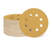 QUARKZMAN 50Pz 125mm 5 Inch Dischi Leviganti 8 Fori Grana 60 Carta Vetrata a Gancio e Anello per Levigatrice Orbitale per Lavorazione del Legno Automobilistico Metallo, Oro