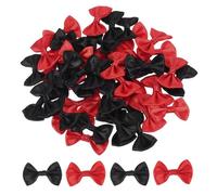 QUARKZMAN 50Pz Fiocchetti Rosso e Nero 1.5" x 1" Mini Fiocco di Nastro Raso Multicolori Piccoli per Cucito DIY Scrapbooking Regalo Presente Decorazione Casa Natalizi