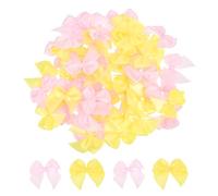 QUARKZMAN 50Pz Mini Fiocco di Nastro 1" Fiocchi Nastro Raso Multicolori Fiocchetti Piccoli Tessuto per Decorazioni Regalo Festa Cucito DIY Artigianale Natalizi, Rosa e Giallo