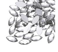 QUARKZMAN 50pz Pietre Preziose in Acrilico con Retro Piatto 7mm x 15mm a Forma di Occhio Cavallo Gemma Artificiale per Artigianato Pittura Viso Creazione Gioielli Finti, Bianco