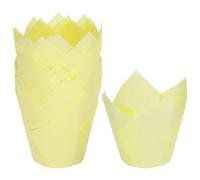 QUARKZMAN 50pz Pirottini Forma Tulipano per Cupcake, Pirottini Oleati, Involucri Carta per Cupcake, per Feste, Matrimoni, Compleanni, Giallo Chiaro