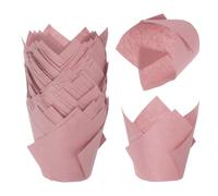 QUARKZMAN 50pz Pirottini per Frittella Cupcake a Forma di Tulipano in Carta Antiaderente per Matrimoni Compleanni Feste Festival Natale, Rosa