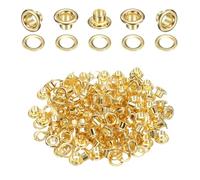 QUARKZMAN 50Set Occhielli per Teloni 4.5mm 1/6" Occhiello Strumento Metallici in Ottone con Rondelle per Tende in Tessuti Cinture in Pelle Scarpe Borse Fai Da Te, Oro