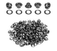 QUARKZMAN 50Set Occhielli per Teloni 4.5mm 1/6" Occhiello Strumento Metallici in Ottone con Rondelle per Tende in Tessuti Cinture in Pelle Scarpe Borse Fai Da Te, Nero
