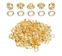 QUARKZMAN 50Set Occhielli per Teloni 6mm 1/4" Occhiello Strumento Metallici in Ottone con Rondelle per Tende in Tessuti Cinture in Pelle Scarpe Borse Fai Da Te, Oro