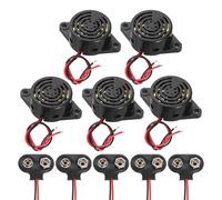 QUARKZMAN 5Pc DC3-24V 100dB 3100Hz Cicalino Elettronico Piezo Allarme Sonoro Attivo Suono Continuo Con Connettore A Batteria A T Da 9V Per Moto Golf Car Veicoli Allarme Auto, Nero