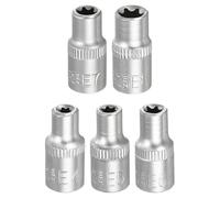 QUARKZMAN 5Pcs E-Torx Socket Attacco 1/4" E4/E5/E6/E7/E8 Socket Stellare Metrica Lunghezza 1" Manicotto Esterno Torx Basso Lega Acciaio 35K Cromato 6 Punti Spline Per Riparazioni Auto