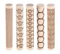 QUARKZMAN 5pcs Rullo Per Argilla In Legno 4" Linee Fiore Impronta Zampa Modello Esagonale Matterelli Strumenti Per Ceramica Rulli Texture Grana Argilla Impasto Pasta Modellabile DIY