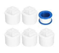 QUARKZMAN 5Pcs Tappo PVC Con Filetto Maschio PT 3/4", Tappi Di Scarico, Raccordo Con Nastro Per Tubazioni Per Linee Di Alimentazione Scaldabagno, Idraulica, Bianco