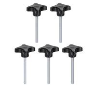 QUARKZMAN 5pz Pomelli a Stella M8 x 90mm Filettatura Maschio Plastica Nero | 4 Stelle Manopola Perno Maniglia Filettata Ricambio Vite Serraggio Serraggio Manuale