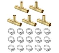 QUARKZMAN 5pz Raccordi a Barbetta Ottone Tee a 3 Vie 5/8" Barbetta x 1/2" Barbetta x 5/8" Barbetta Riduttore Tubo Raccordo Ottone a T con 15pz Morsetti Tubi per Acqua Carburante Aria