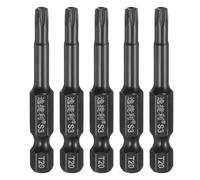 QUARKZMAN 5Pz T20 Security Torx Head Screwdriver Bit 1/4" Hex Shank 2" (50mm) Long Magnetic Tamper Proof 6 Point Star Screw Driver Drill Bit S3 Steel Mirror Polished Power Tool With Hole