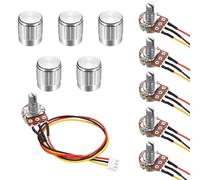 QUARKZMAN 5Set WH148 B100K Ohm Kit Potenziometro, Resistori Variabili A 3 Pini Potenziometro Rotante Singola Conica Lineare Con Cavo Di Collegamento Da 20cm, Pomelli Rotanti Argento