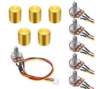 QUARKZMAN 5Set WH148 B1M Ohm Kit Potenziometro, Resistenze Variabili A 3 Pini Potenziometro Rotativo Singolo Con Cavo Di Collegamento Da 20cm, Manopole Rotative Dorate, Dadi E Rondelle