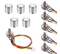 QUARKZMAN 5Set WH148 B200K Ohm Kit Potenziometro, Resistenze Variabili A 3 Pini Potenziometro Rotativo Lineare Singolo Con Cavo Di Collegamento Da 20cm, Manopole Rotative Argento, Dadi