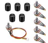 QUARKZMAN 5Set WH148 B20K Ohm Kit Potenziometro, Resistenze Variabili A 3 Pinnelli Con Taper Lineare Singolo Inclusi Cavo Di Collegamento Da 20cm, Manopole Rotanti Nere, Dadi E