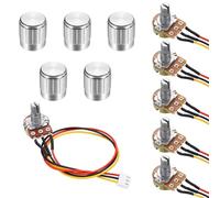 QUARKZMAN 5Set WH148 B250K Ohm Kit Potenziometro, Resistenze Variabili A 3 Pini Potenziometro Rotante Lineare Singolo Con Cavo Di Collegamento Da 20cm, Pomelli Rotanti Argento, Dadi E