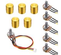 QUARKZMAN 5Set WH148 B2K Ohm Kit Potenziometro, Resistori Variabili A 3 Pinnelli Potenziometro Rotante Singolo Lineare Con Cavo Di Collegamento Da 20cm, Manopole Rotanti Dorate, Dadi E
