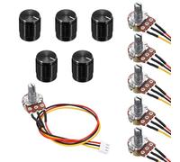 QUARKZMAN 5Set WH148 B500K Ohm Kit Potenziometro, Resistenze Variabili A 3 Pinnelli Con Cavo Di Collegamento Da 20Cm, Manopole Rotanti Nere, Dadi E Rondelle