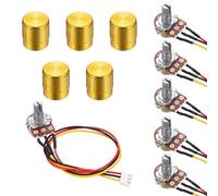 QUARKZMAN 5Set WH148 B5K Ohm Kit Potenziometro, Resistenze Variabili A 3 Pini Potenziometro Rotativo Singolo Lineare Con Cavo Di Collegamento Da 20cm, Manopole Rotative Dorate, Dadi E