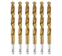 QUARKZMAN 6 Pezzi 1/4" Punta A Elica Con Codolo Esagonale 9mm Rivestimento In Titanio Acciaio Rapido Punta Per Forare Ad Avviamento Rapido Con Codolo Esagonale Punte Jobber, Oro