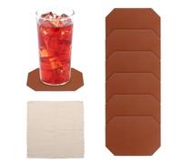 QUARKZMAN 6 Pezzi Rossottobicchieri In PVC 14.3 X 10 Cm Irregolari Resistente Al Calore AsRossorbente Antiscivolo Con Panno In MicroFibre Per Casa Ufficio Cucina Tavolino Marrone