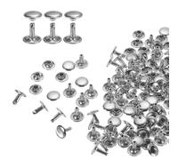 QUARKZMAN 60 Set Rivetti in Pelle Doppia Cappuccio, 10x10mm Tondo Rivetto Tubolari a Vite per Cuoio Chicago Metallo per Pelle Cintura Tessuto Collare Borsa Riparazione Decorazione, Argento
