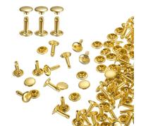 QUARKZMAN 60 Set Rivetti in Pelle Doppia Cappuccio, 9x12mm Tondo Rivetto Tubolari a Vite per Cuoio Chicago Metallo per Pelle Cintura Tessuto Collare Borsa Riparazione Decorazione, Oro