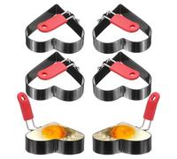 QUARKZMAN 6Pcs Anelli Per Uova A Forma Di Cuore Acciaio Inossidabile Antiaderente Anello Per Cottura Pancake Con Manico In Silicone Per Piastra Uova Sandwich Omelette Colazione