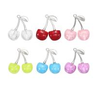 QUARKZMAN 6Pcs Cherry Charm 30x28mm Pendenti In Acrilico A Forma Di Ciliegia 3D Frutta Carina Decorazione Per Creazione Di Gioielli Orecchini Collane Braccialetti DIY Multicolore + Argento
