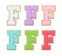 QUARKZMAN 6Pezzi Adesivi Autoadesivi in Chenille Lettera F Patch Glitter Bordo Oro Patch Ricamato Applicazione a Ferro per Abbigliamento Borsa Laptop Custodia per Telefono, Multi-Colori