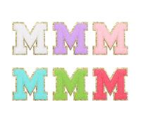 QUARKZMAN 6Pezzi Adesivi Autoadesivi in Chenille Lettera M Patch Glitter Bordo Oro Patch Ricamato Applicazione a Ferro per Abbigliamento Borsa Laptop Custodia per Telefono, Multi-Colori