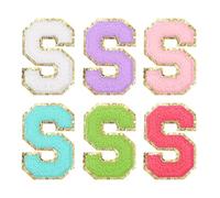 QUARKZMAN 6Pezzi Patch Adesive in Chenille con Lettera S Glitter Oro Bordo Patch Ricamate Applicazione Termoadesiva per Abbigliamento Borsa Laptop Custodia per Telefono, Multi-Colori