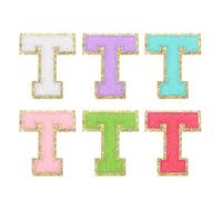 QUARKZMAN 6Pezzi Patch Adesive in Chenille con Lettera T Glitter Oro Bordo Patch Ricamate Applicazione Termoadesiva per Abbigliamento Borsa Laptop Custodia per Telefono, Multi-Colori