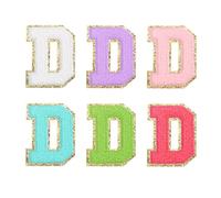 QUARKZMAN 6pz Adesivi Autoadesivi in Chenille Lettera D Patch Glitter Bordo Oro Patch Ricamato Applicazione a Ferro per Abbigliamento Borsa Laptop Custodia per Telefono, Multi-Colori
