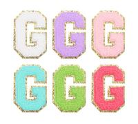 QUARKZMAN 6pz Adesivi Autoadesivi in Chenille Lettera G Patch Glitter Bordo Oro Patch Ricamato Applicazione a Ferro per Abbigliamento Borsa Laptop Custodia per Telefono, Multi-Colori