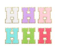 QUARKZMAN 6pz Lettere H in Chenille Autoadesive con Bordo Glitter Oro Patch Ricamate Applicazione Termoadesiva per Abbigliamento Borsa Laptop Custodia per Telefono, Multicolori