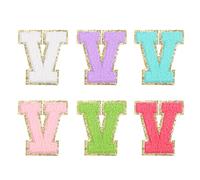 QUARKZMAN 6pz Lettere V in Chenille Autoadesive Patch Ricamate Multi-Colori