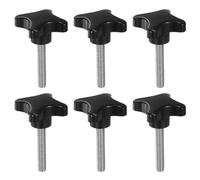 QUARKZMAN 6pz Manopole Stella Serraggio M10 x 55mm Filettatura Maschio Metrica 60mm Manopola Perno Filettato Testa Plastica 4 Punte Manopola per Serraggio Vite Testa Zigrinata Maniglia, Nero