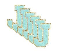 QUARKZMAN 6pz Patches Lettere Scintillio 8.4cm / 3.3" Toppe Termoadesive in Ciniglia Toppe Applicate per Abbigliamento, Cappello, Jeans, Scarpe, Borse (Blu, J)