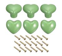 QUARKZMAN 6pz Pomelli in Ceramica Verde, Forma a Cuore 36mm/1,42", Maniglie Vintage per Cassetti, Pomelli per Porte, Maniglie per Cassetti con Viti di 3 Misure per Arredamento