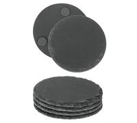 QUARKZMAN 6pz Sottobicchieri in Ardesia Rotondi, 10cm Sottobicchieri in Pietra Ardesia Nera con Fondo Antigraffio, Sottobicchieri per Bicchieri Bar per Bevande Tavolo Casa