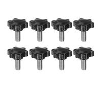 QUARKZMAN 8 Pezzi Pomelli a Stella M10 x 20mm Vite Filettata in Acciaio Inossidabile 304, 38mm Manopola Zigrinata Vite a Testa Zigrinata a 6 Stelle Plastica Impugnatura Manopola, Nero