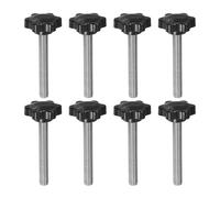 QUARKZMAN 8 Pezzi Pomelli a Stella M10 x 80mm Vite Filettata in Acciaio Inossidabile 304, 38mm Manopola Zigrinata Vite a Testa Zigrinata a 6 Stelle Plastica Impugnatura Manopola, Nero