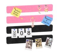 QUARKZMAN 8pz Barra Striscia Lavagna in Feltro, 33cm x 5cm Strisce per Bacheca in Sughero Strisce Bacheca Autoadesive con 35 Puntine per Incollare Appunti Foto, Rosa/Nero