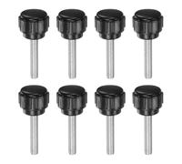 QUARKZMAN 8pz Manopole di Serraggio Zigrinate M4 x 20mm Vite a Testa Filettatura Maschio Acciaio al Carbonio Zincato Metrico 15mm Testa Rotonda Plastica Filettata Bullone a Mano Nero
