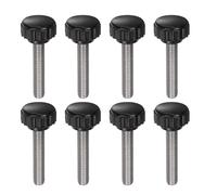 QUARKZMAN 8pz Manopole di Serraggio Zigrinate M6 x 30mm Metrico 304 Acciaio Inossidabile Filettatura Maschio Vite a Testa Zigrinata 18mm Testa Rotonda Plastica Filettata Bullone a Mano Nero