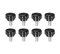 QUARKZMAN 8pz Manopole di Serraggio Zigrinate M8 x 12mm Vite a Testa Filettatura Maschio Acciaio al Carbonio Zincato Metrico 30mm Testa Rotonda Plastica Filettata Bullone a Mano Nero